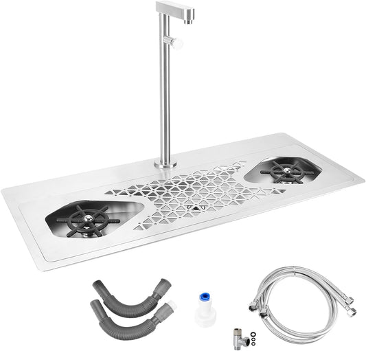 DIBTSA Pitcher Rinser, Stainless Steel Countertop Glass Rinser Cup Washer Sink with Side Spray, Drip Tray for Home Cafe Restaurant