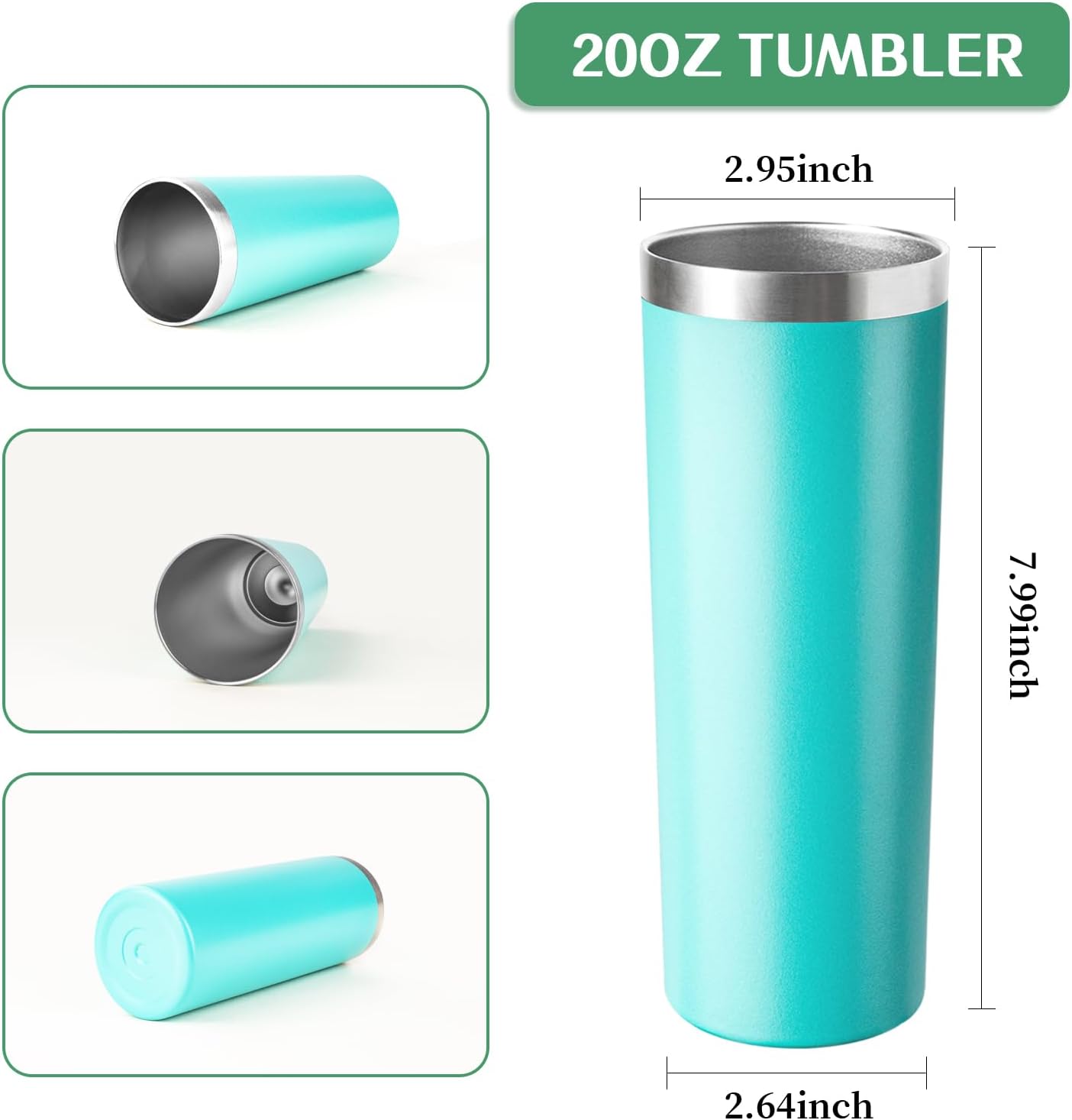 20 oz Skinny Tumbler with Lid and Straw,Stainless Steel Vacuum Insulated Tumbler Cup Double Wall Leak-proof Coffee Mug,Travel Thermal Water Tumbler for Home,Office,Outdoor(Teal,4)