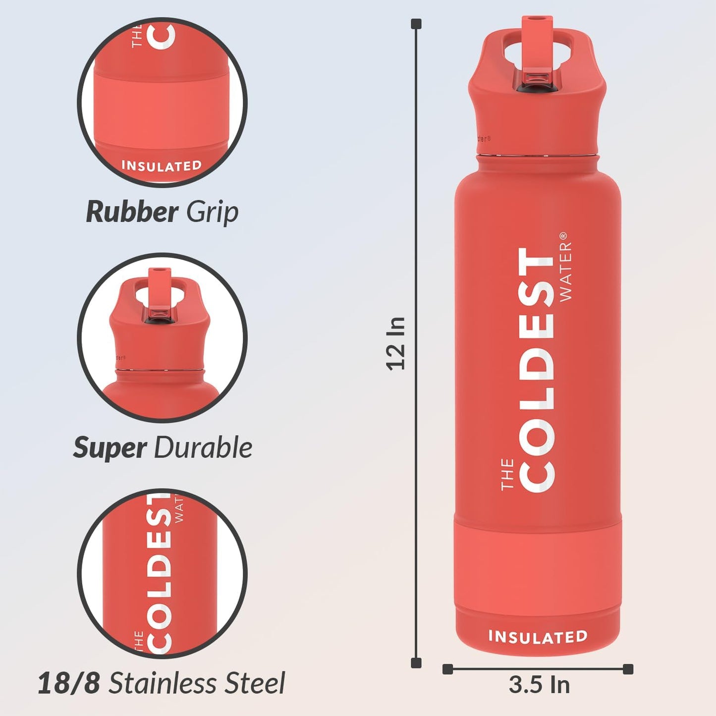 Coldest Insulated Water Bottle with Straw Lid - Stainless Steel Metal Insulated Bottle for Men & Women (Crimson Red, 40 oz)