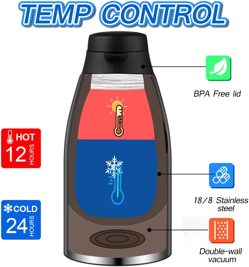 68oz Thermal Coffee Carafe, 2 Pack Airpot Insulated Coffee Urns Stainless Steel Vacuum Thermal Pot Dispenser for Coffee, Hot Water, Tea, Hot Beverage - Keep 12 Hours Hot, 24 Hours Cold (Silver, Black)