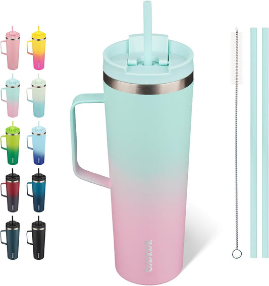 BJPKPK Insulated Tumbler with Handle, 30oz Insulated Tumblers with Lid and Straw, Stainless Steel Metal Water Bottles, Coffee Travel Mugs, Cups, Marshmallow