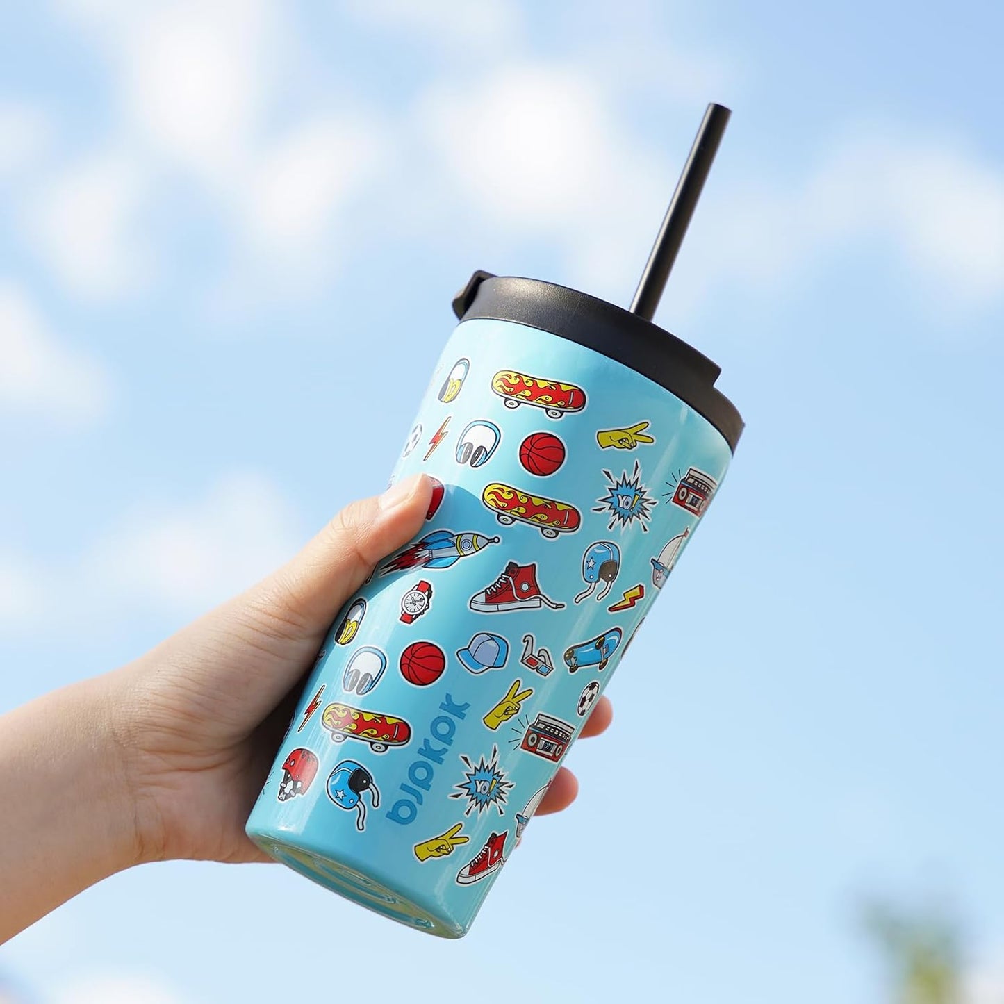 BJPKPK 22oz Insulated Tumbler With lid And Straw Stainless Steel Tumblers Travel Coffee Mug Reusable Thermal Cup,Hawaii Fruits Yellow