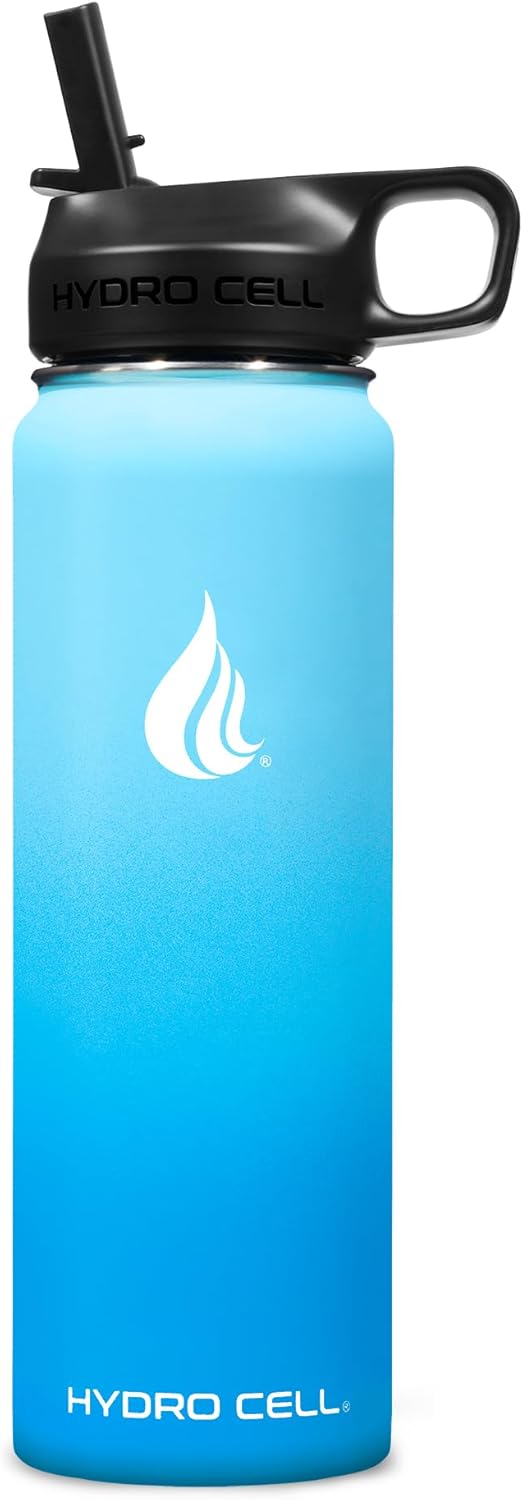 HYDRO CELL Stainless Steel Insulated Water Bottle with Straw - For Cold & Hot Drinks - Metal Vacuum Flask with Screw Cap and Modern Leakproof Sport Thermos for Adults (Sky/Blue 24oz)