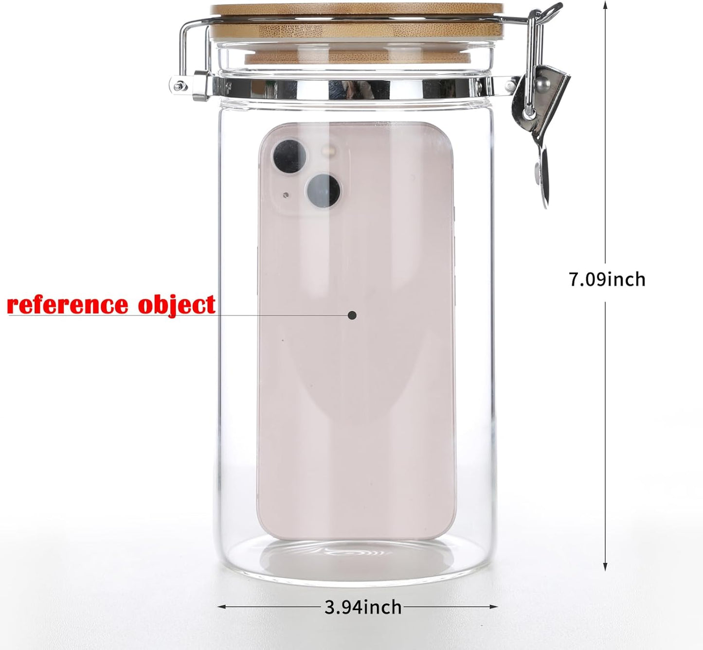 KKC Clear Borosilicate Glass Food Storage Jar Canister Container with Airtight Locking Clamp Bamboo Lid,Coffee Bean,Loose Tea,Nut Container,Sealed Jar Hinged Lid for 16oz Coffee Bean,40 Fluid-oz