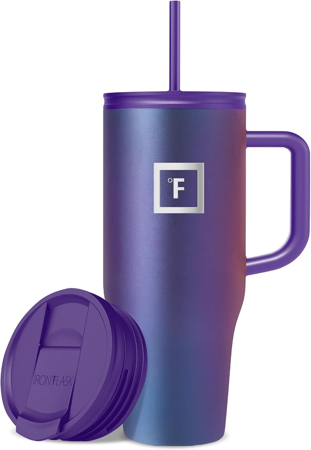 IRON °FLASK Co-Pilot Insulated Mug w/Straw & Flip Cap Lids - Cup Holder Bottle for Hot, Cold Drink - Leak-Proof - Water, Coffee Portable Travel Mug - Aurora, 32 Oz