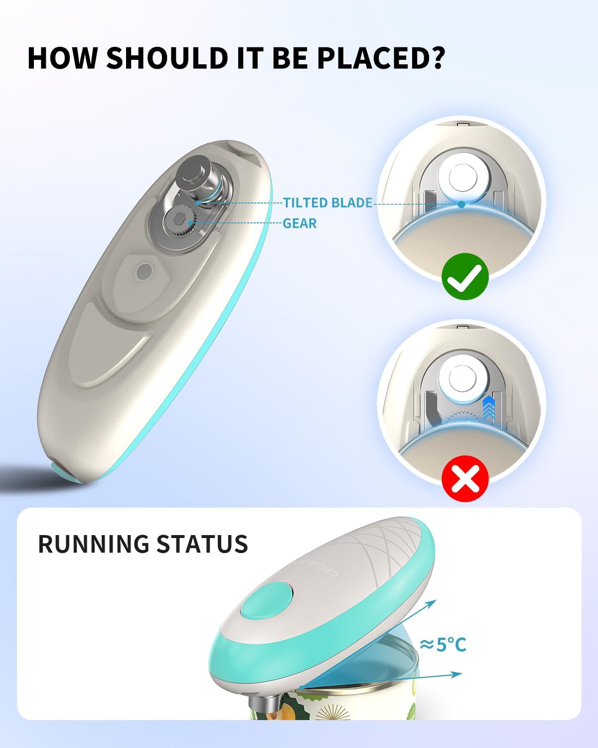 CIRCLE JOY Electric Can Opener, One-Touch Automatic Can Opening with Smooth Edges, Food Safety Handheld Battery-Operated Can Opener for Kitchen and Seniors, Green