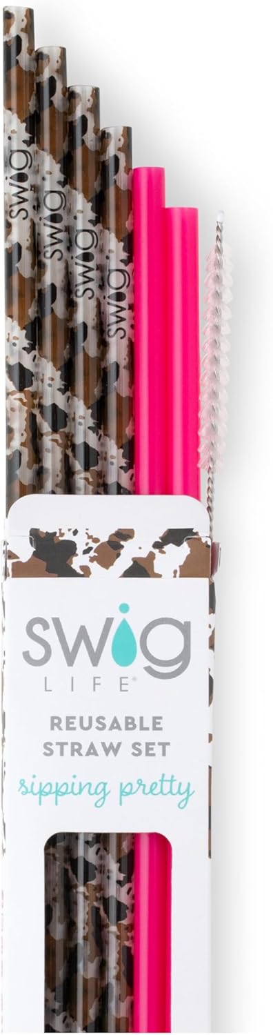 Swig Life Reusable Straws Hayride + Hot Pink Tall Straw Set & Cleaning Brush, Each Straw is 10.25 inch Long (Fits Swig Life 20oz Tumblers, 22oz, and 32oz Tumblers)