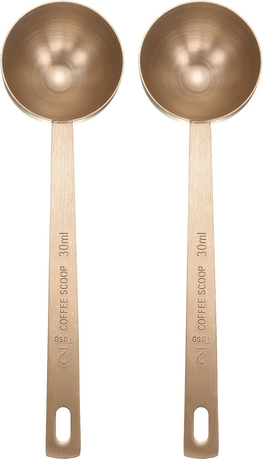 HARFINGTON 2pcs Coffee Scoop Spoon 2tbsp (6tsp, 30ml) 304 Stainless Steel Long Handle Teaspoon/Tablespoon Measuring Spoons Scoops for Tea Sugar Kitchen, Rose Gold