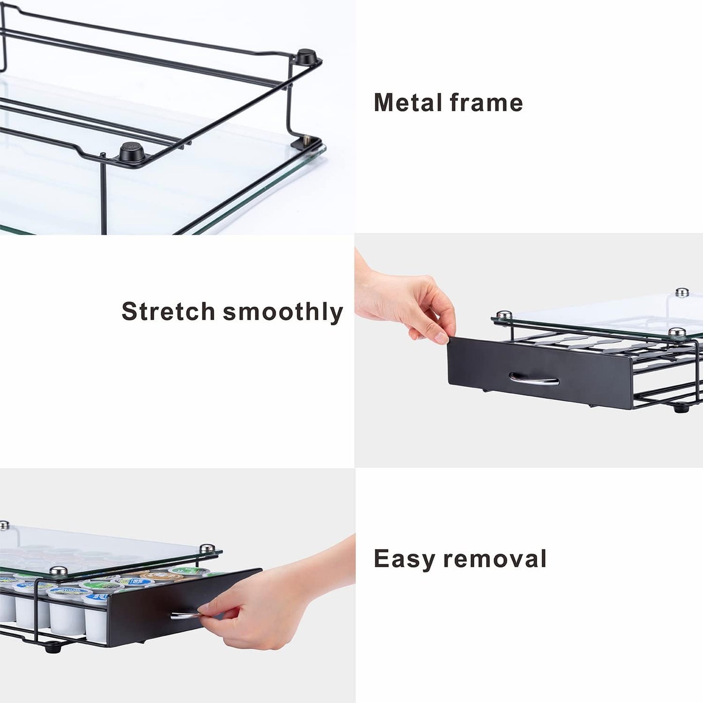 ZCDCP K Cup Holder Drawer, Coffee Pod Holder for K Cup Orgainzer with Termpered Glass Top, Keurig Coffee Pods Holder Capsule with 35 Pods, Black