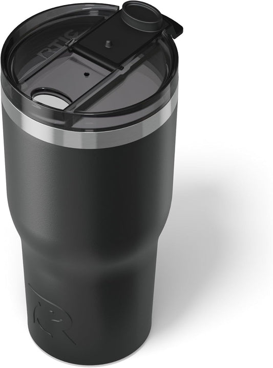 RTIC 30oz Essential Tumbler with Lid, Insulated, Stainless Steel, Metal, Double Wall Vacuum-Insulation, Ceramic Lined, Travel Cup for Iced Coffee, Tea, Hot and Cold Drink, Black