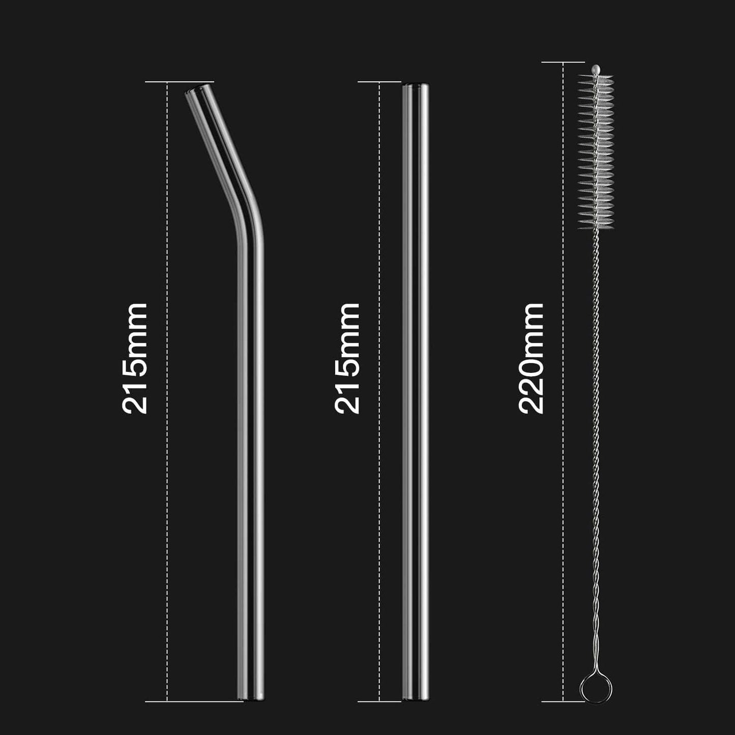 10-Pack Reusable Glass Straw,Size 8.5''x10 MM,Including 5 Straight and 5 Bent with 2 Cleaning Brush- Perfect For Smoothies, Tea, Juice