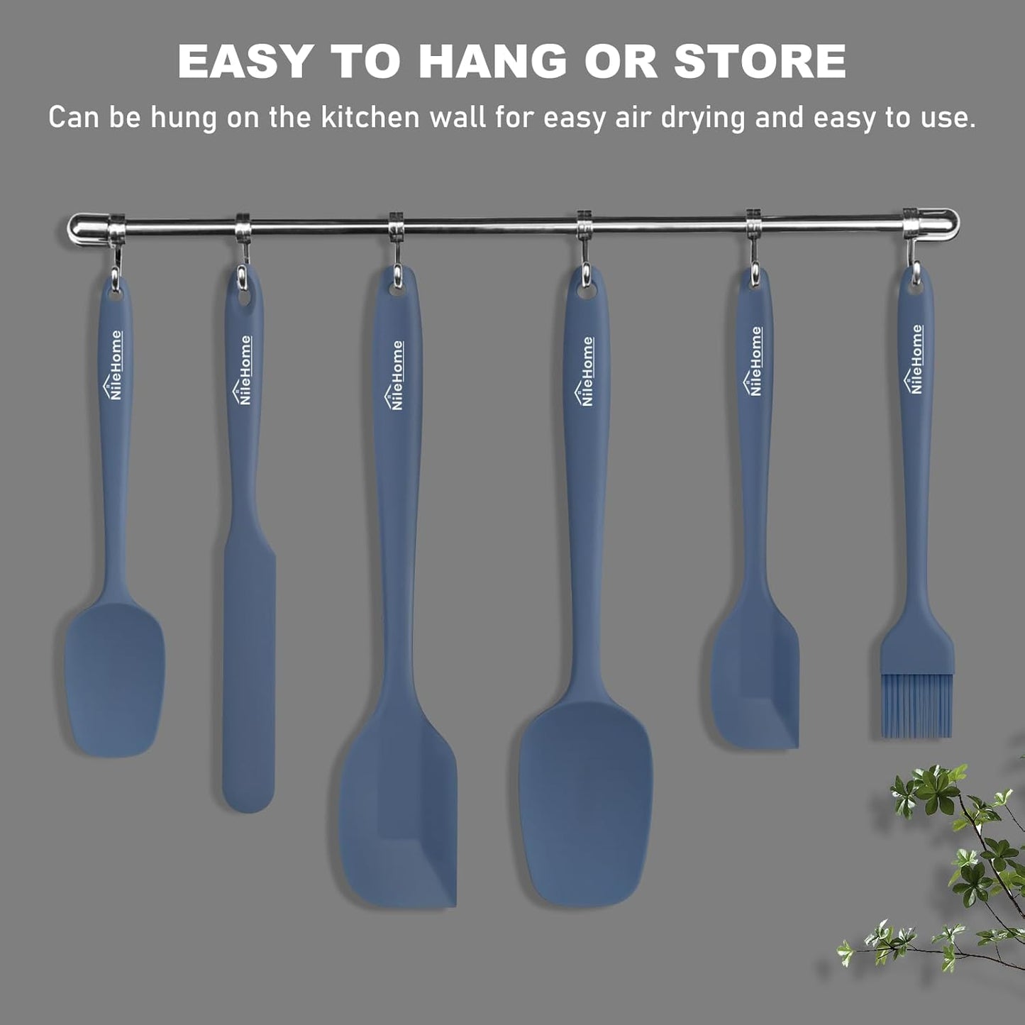 NileHome Silicone Spatula Set, 6 Packs Food Grade Kitchen Utensils with Silicone Brush Heat Resistant Dishwasher Safe BPA-Free Rubber Spatula for Scraping, Baking, Cooking, Mixing, Haze Blue