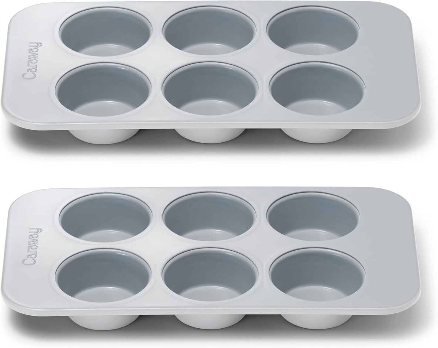 Caraway Nonstick Ceramic 6 Cup Muffin Pan Duo – Non-Toxic, PTFE & PFOA Free – Oven Safe – Aluminized Steel Core – Small Muffin Pan for Baking Cupcakes, Muffins & More - Gray