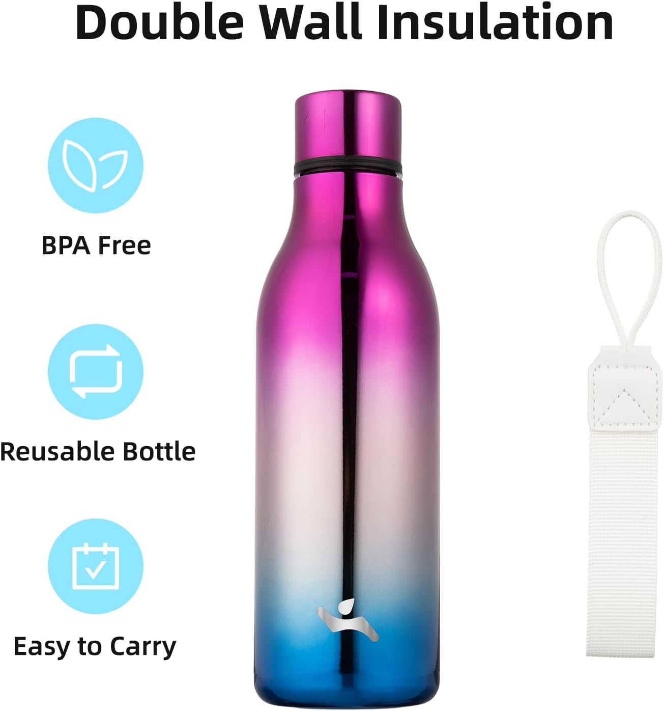 Insulated Water Bottle with Strap,18 oz Double Wall Stainless Steel Vacuum Bottles Metal Water Flask,Wonderland