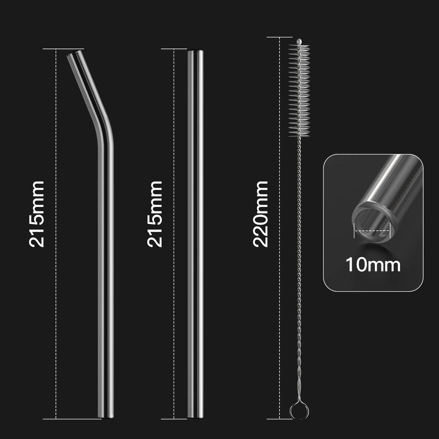 8-Pack Reusable Glass Straw,Size 8.5''x10 MM,Including 4 Straight and 4 Bent with 2 Cleaning Brush- Perfect For Smoothies, Tea, Juice