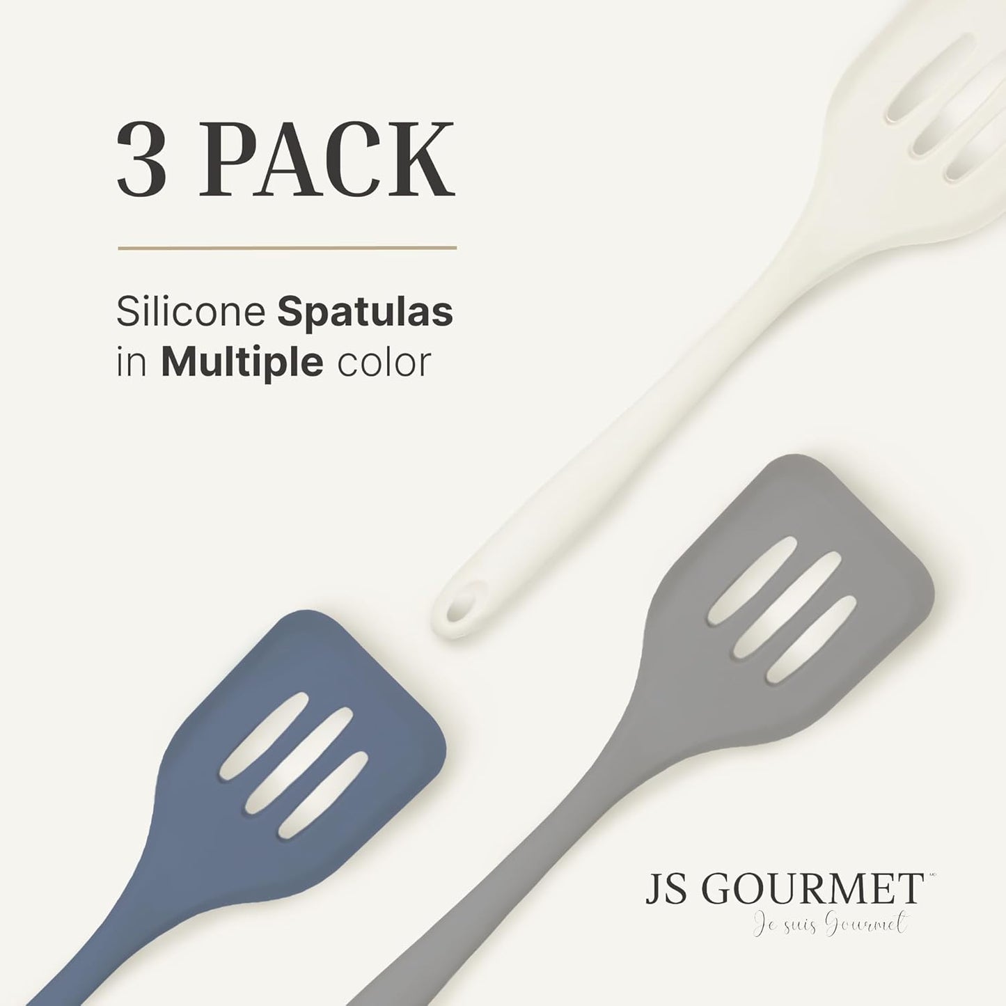 3 Pcs Colorful Silicone Slotted Turner Set, Heat Resistant Non-Scratch Kitchen Spatula Flipper with Comfortable Handle for Non-Stick Cookware