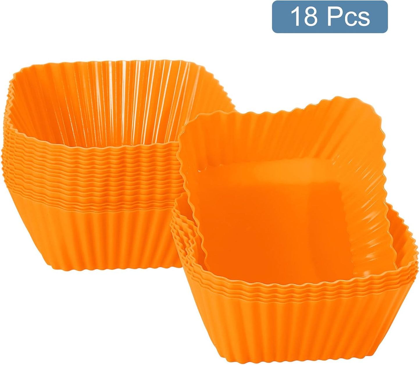 uxcell 18Pcs Silicone Cupcake Baking Cups, Silicone Muffins Liners Non-Stick Square Baking Cups, for Cooking Eggs Baking Muffins and Make a Cake(Orange)