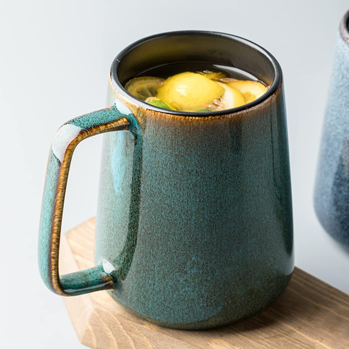 Large Ceramic Coffee Mug, 24 oz Big Tea Cup with Large Handle, Vintage Coffee Cup for Office and Home, Dishwasher and Microwave Safe, Green