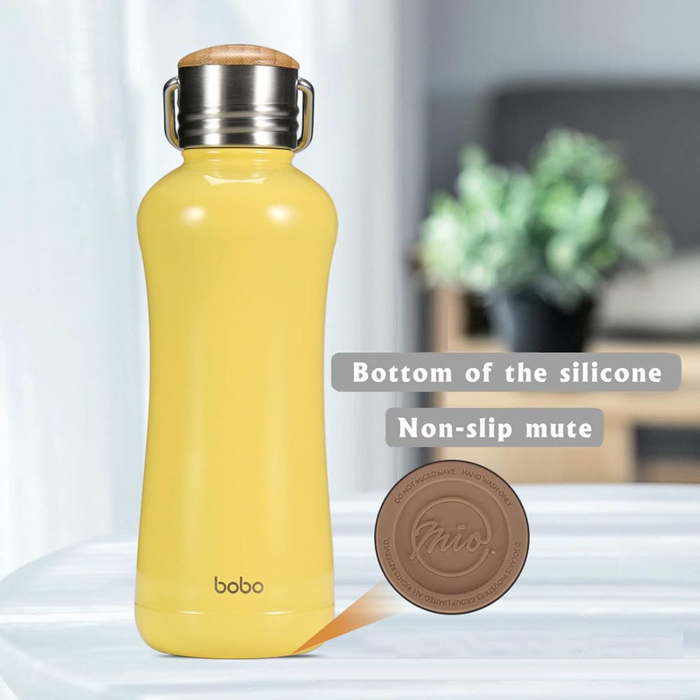 YOHKOH Mini Insulated Water Bottle With Bamboo Lid - 11.8oz Small Vacuum Insulated Water Bottle for Women Kids, 12 Hrs Hot & 24 Hrs Cold Stainless Steel Thermos Leak-Proof BPA-Free (11.8oz,Yellow)