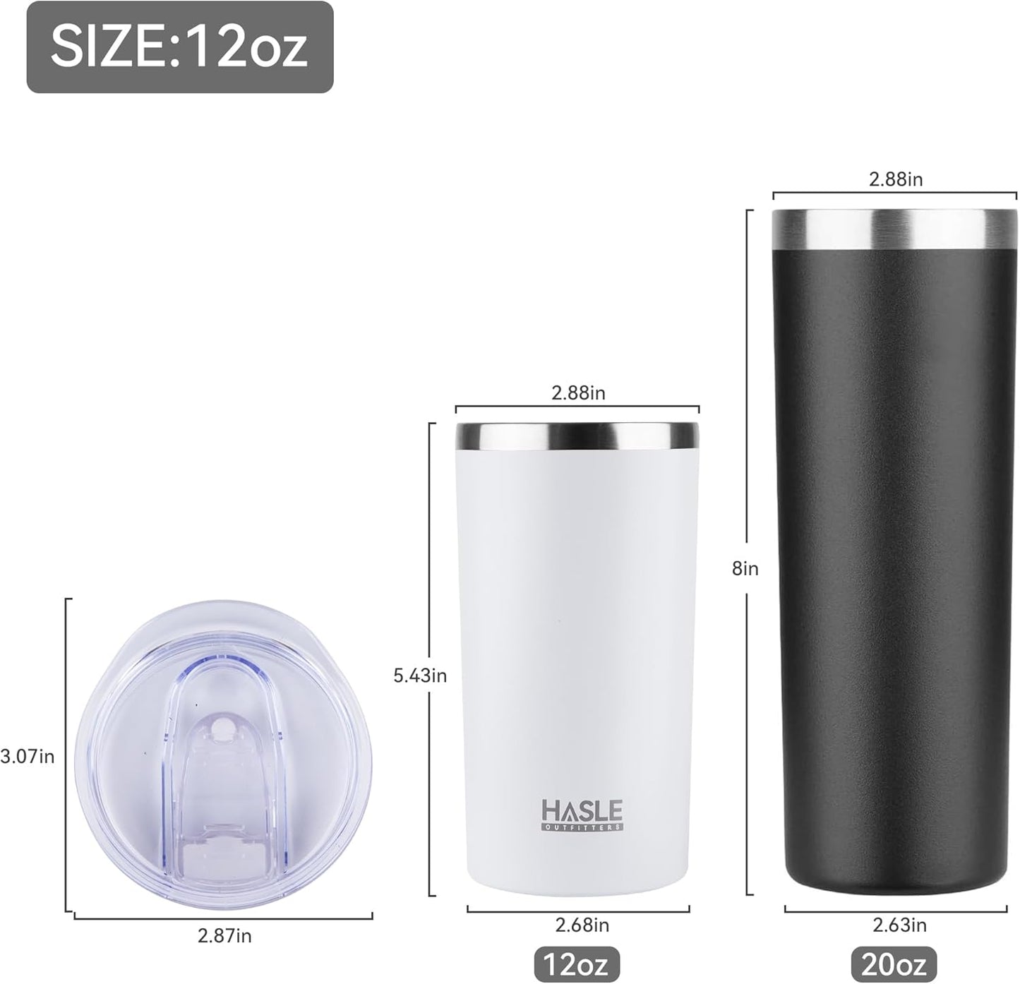 HASLE OUTFITTERS 12 oz Skinny Tumbler, Stainless Steel Insulated Slim Tumbler with Lid, Reusable Double Wall Travel Coffee Mug, Durable Powder Coated Travel Water Cup(White,1)