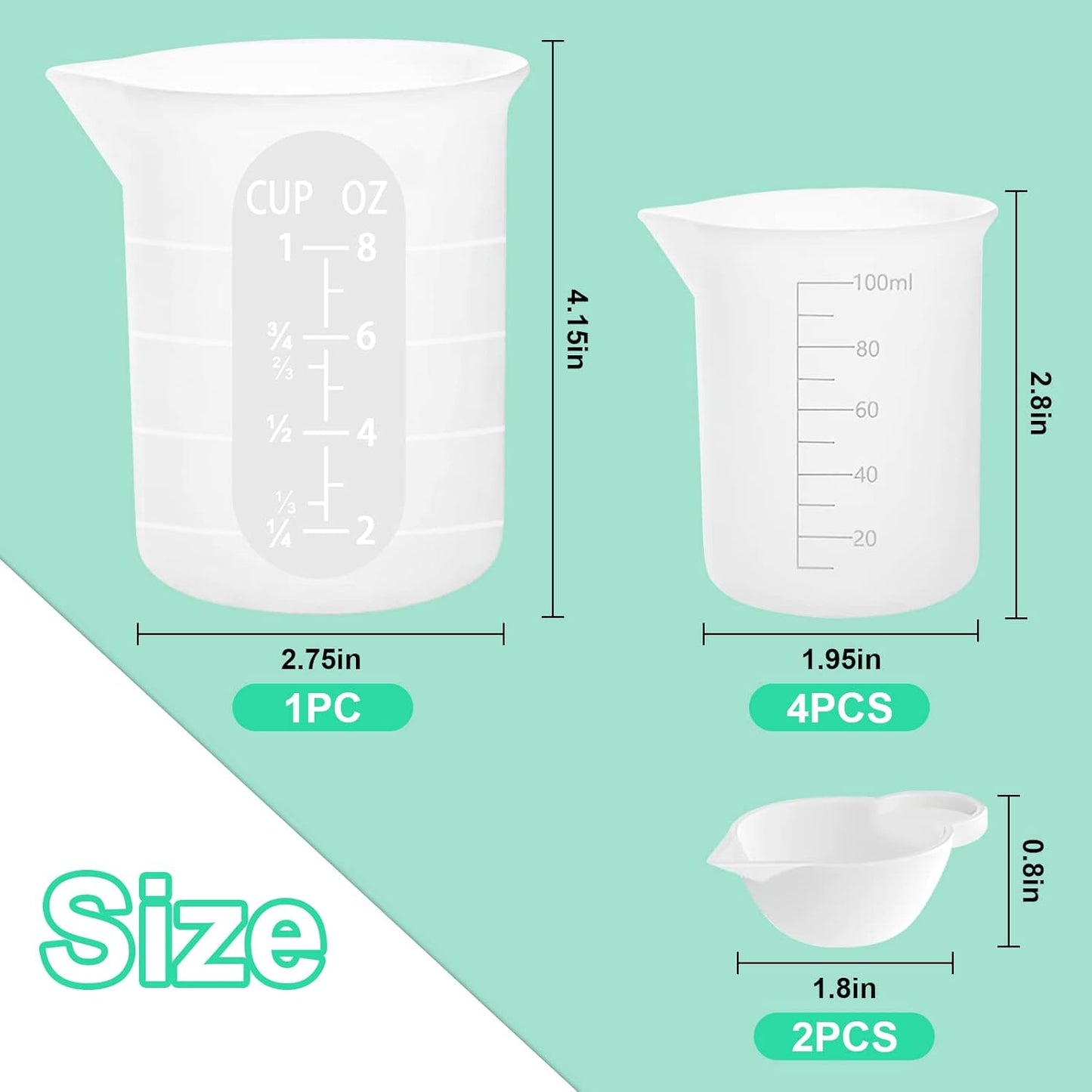 7 PCS Silicone Measuring Cups Kits,1 PCS 250ml Silicone Cups,4 PCS 100ml Non-Stick Mixing Cups,2 PCS 10ml Silicone Mold Cup Dispenser, for Casting Moulds,Jewelry Making,DIY,Crafts