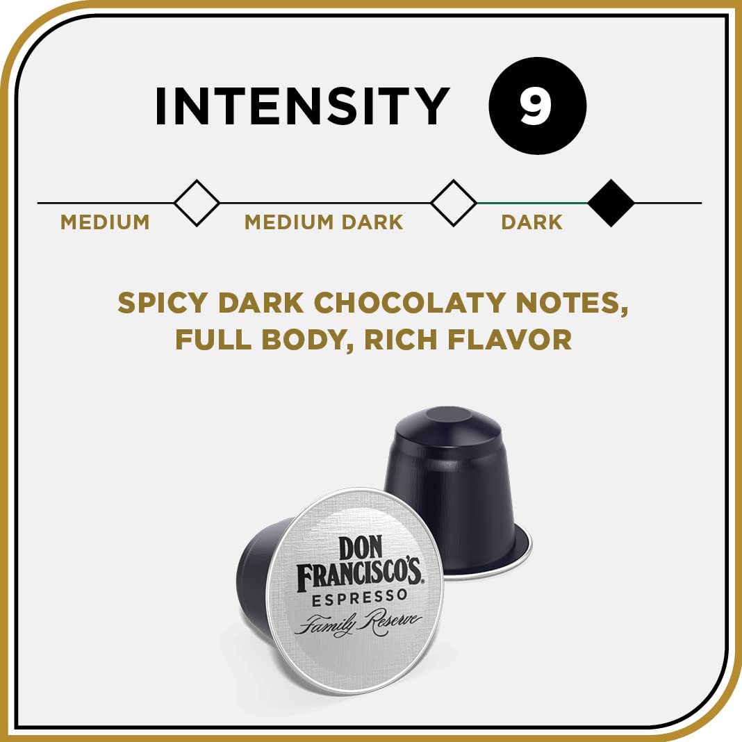 Don Francisco's Clasico Espresso Pods: 80 Recyclable Aluminum Capsules, Intensity 9 Dark Roast, Compatible with Nespresso Original Line Machines - Bold Cuban-Style with Spicy Chocolate Notes