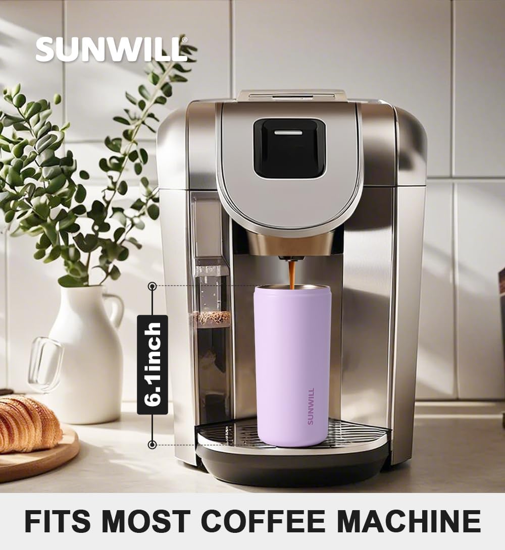 SUNWILL Travel Coffee Tumbler, Insulated Mug with Lid, Leak Proof Stainless Steel Cup 12 oz for Water, Tea, Ice, Powder Coated Lavender