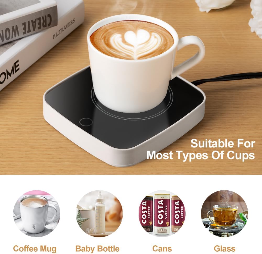 Coffee Mug Warmer Waterproof Smart Cup Warmer with 3 Temperature Setting for Warming & Heating Coffee, Beverage, Milk, Tea and Hot Chocolate (White)