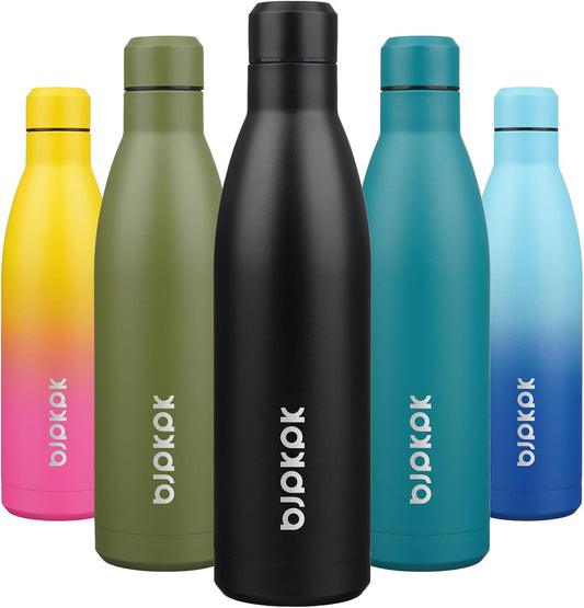 BJPKPK 25oz Insulated Water Bottle Double Wall Vacuum Insulated Stainless Steel Water Bottles for Spots Keep Cold and Hot,Midnight Black