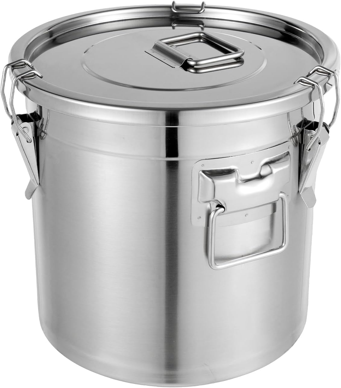 PERFERATE 304 Stainless Steel Airtight Canister 6L/12L Food Storage Bucket with Lids and Sturdy Locking Clamp Metal Cereal Rice Storage Container for Flour, Coffee Bean, Sugar, Cookie (21L)