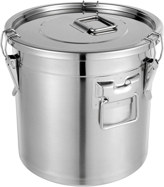 PERFERATE 304 Stainless Steel Airtight Canister 6L/12L Food Storage Bucket with Lids and Sturdy Locking Clamp Metal Cereal Rice Storage Container for Flour, Coffee Bean, Sugar, Cookie (21L)