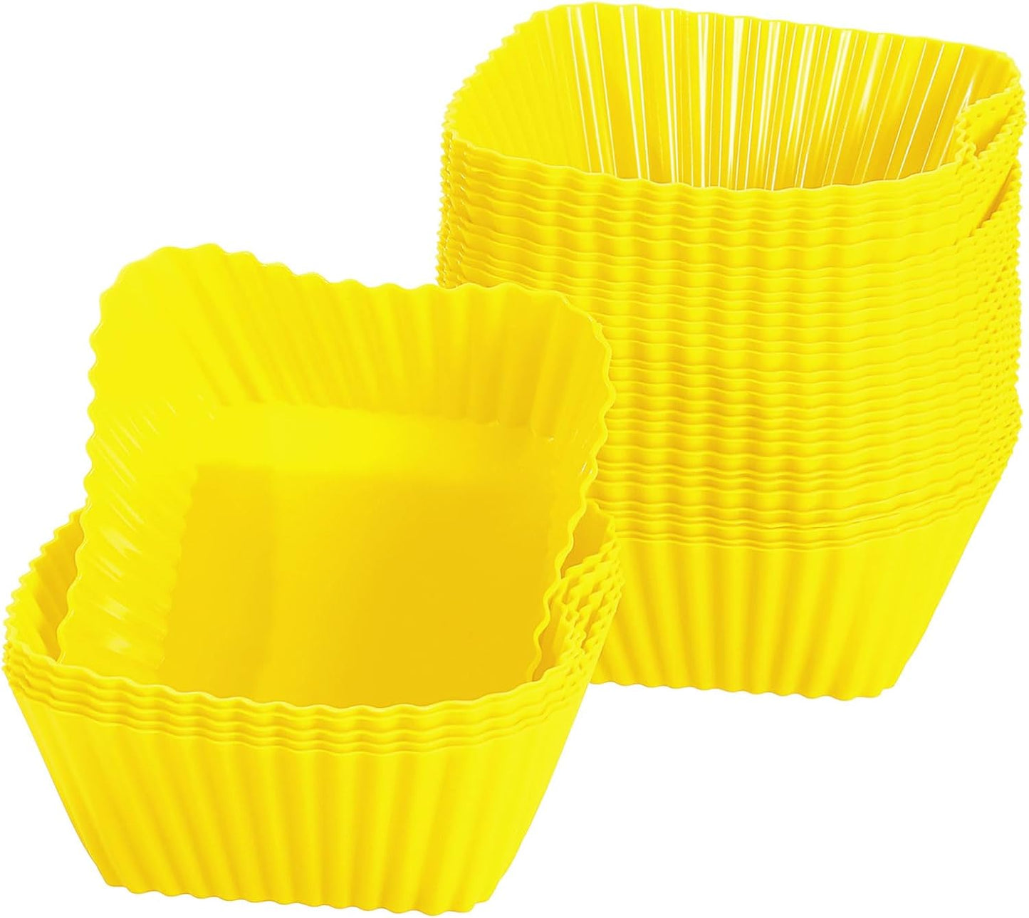 uxcell 36Pcs Silicone Cupcake Baking Cups, Silicone Muffins Liners Non-Stick Square Baking Cups, for Cooking Eggs Baking Muffins and Make a Cake(Yellow)