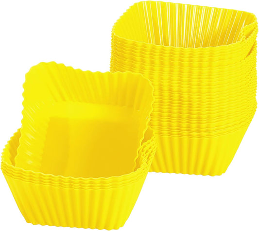 uxcell 36Pcs Silicone Cupcake Baking Cups, Silicone Muffins Liners Non-Stick Square Baking Cups, for Cooking Eggs Baking Muffins and Make a Cake(Yellow)