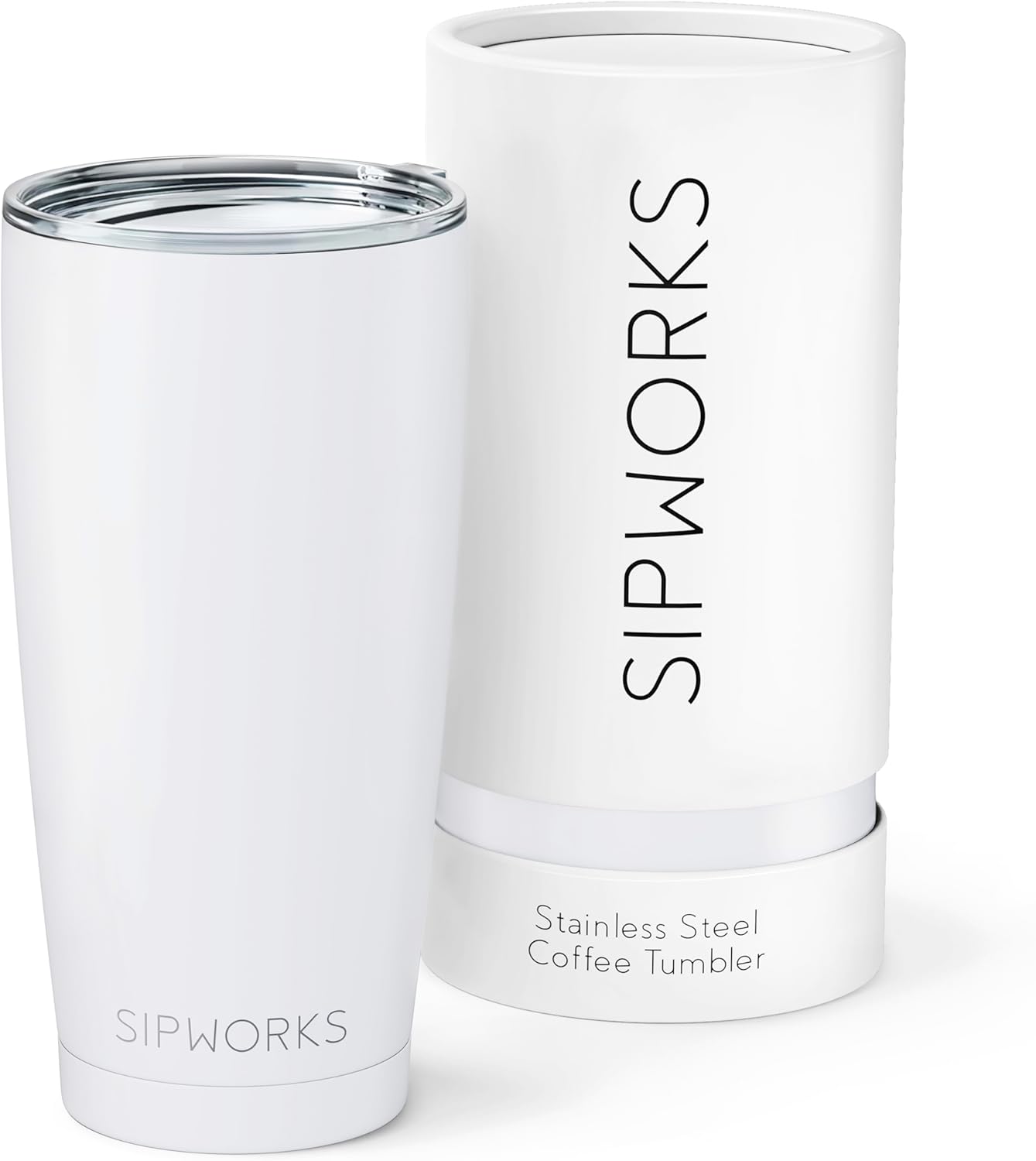 Stainless Steel Coffee Tumblers with Lids - 20z Double Walled Vacuum Insulated for Hot & Cold Drinks - Spill Resistant Travel Tumbler - Arctic White