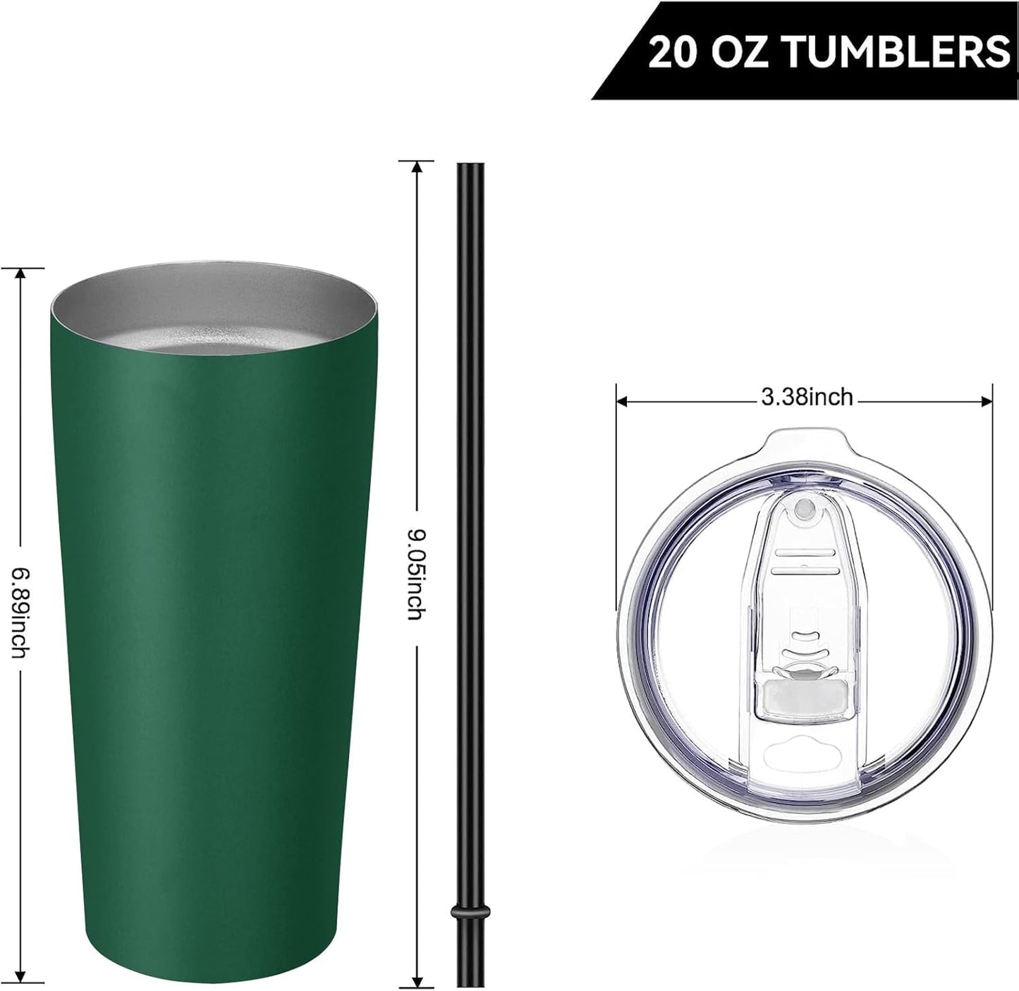 VEGOND 20oz Tumbler Stainless Steel Tumbler with Lid And Straw Vacuum Insulated Double Wall Travel Coffee Mug(dark green package 12)