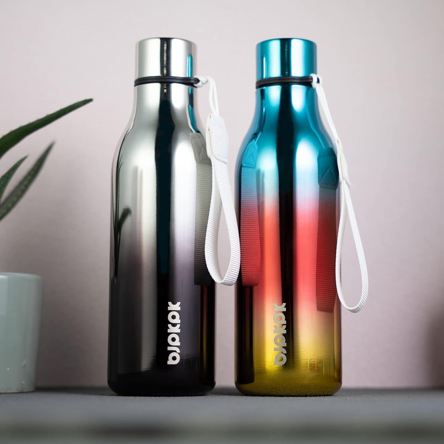 BJPKPK Insulated Water Bottles, 18 oz Stainless Steel Metal Water Bottle with Strap, BPA Free Leak Proof Thermos, Mugs, Flasks, Reusable Water Bottle for Sports & Travel, Silver Miner