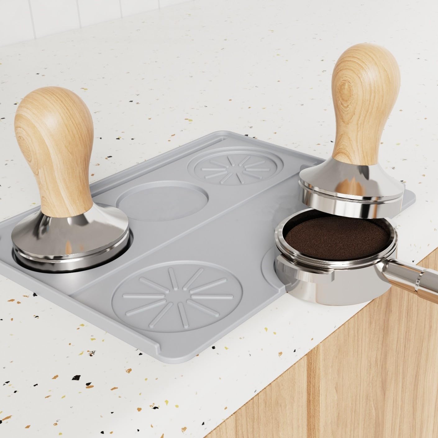 Espresso Tamping Mat, Coffee Tamper Mat, Espresso Mat for Counter, Silicone Tamper Mat, Food-grade, Non-Slip, Waterproof, Heat Resistant (Black, 25x20cm)