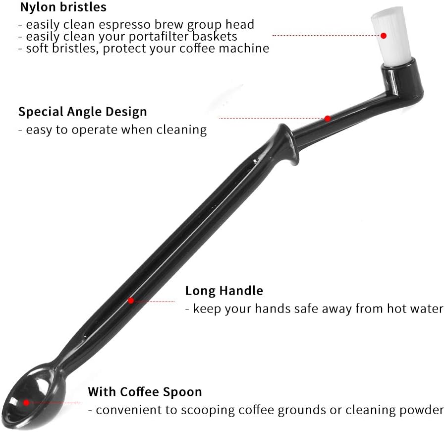 Espresso Machine Cleaning Brush Set - CAFEMASY 5 Pieces Coffee Cleaning Brush Natural Bristles Wooden Brush for Coffee Grinder and Nylon Brush for Espresso Machine Cleaning