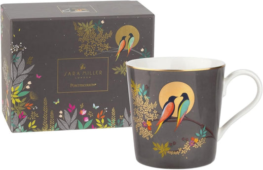 Portmeirion Sara Miller Chelsea Mug, Dark Grey - Elegant 12oz Fine China Cup with 22K Gold Details - Tea Time Chinaware for Afternoon Tea Presentation, Gift-Boxed Drinkware