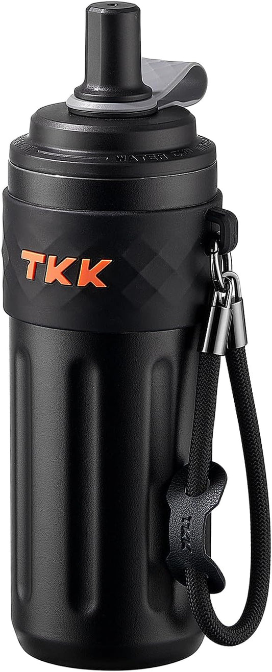 TKK 17 OZ Travel Tumbler Ceramic Lining with Straw Lid, Stainless Steel Vacuum Insulated Double Wall Coffee Tumbler, Leak Proof Iced Water Bottle with Carry Strap for Hot & Cold Drinks, Black