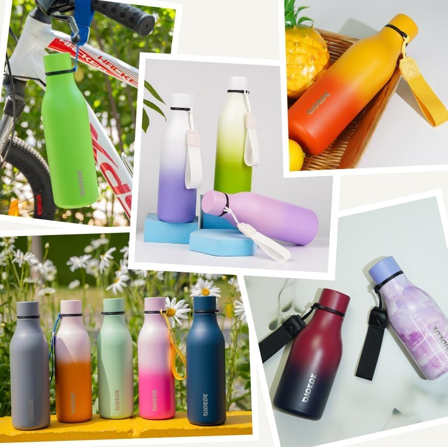 BJPKPK Insulated Water Bottles, 12oz Stainless Steel Metal Water Bottle with Strap, BPA Free Leak Proof Thermos, Mugs, Flasks, Reusable Water Bottle for Sports & Travel, Sea