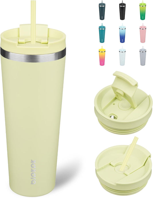 BJPKPK 26oz Insulated Tumbler With lid And Straw Stainless Steel Tumblers Travel Coffee Mug Reusable Thermal Cup,Macaron Green