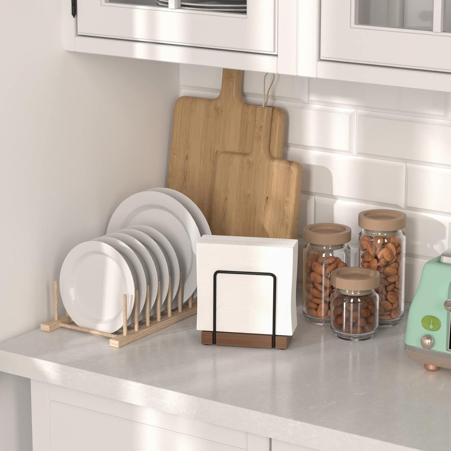 Napkin Holder for Table, Bamboo Iron Standing Napkin Dispenser for Dining Table Farmhouse Cocktail Picnic Rustic Wood Holders All Kitchen Dining Room Decor Black & Brown