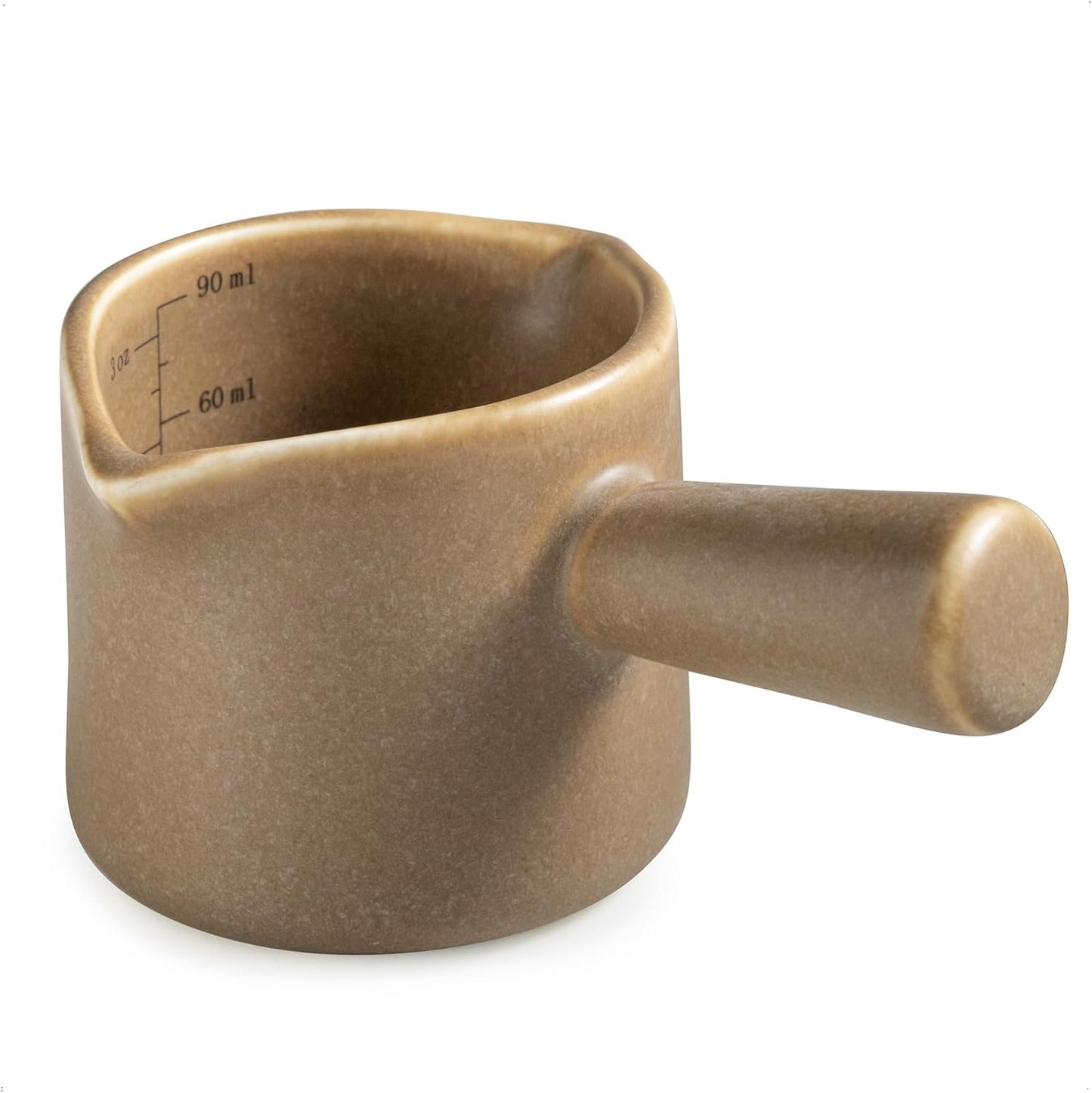 Espresso Measuring Cup, Ceramic Espresso Cup with Handle, Expresso Shots Cups Double Spouts Milk Cup, Espresso Accessories, 3 Oz/ 90 Ml, Brown