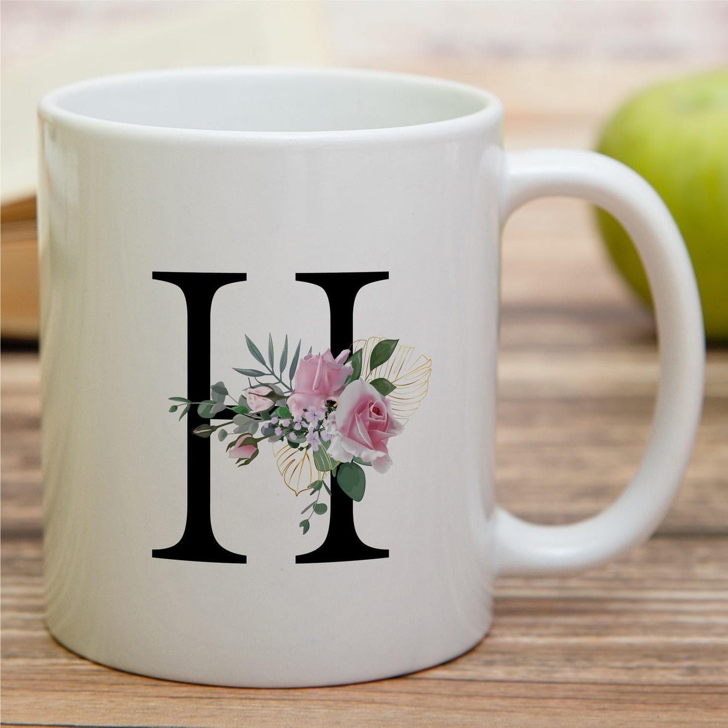 Retreez Initial A-Z Floral Botanical Bouquet Alphabet Monogrammed Monogram Mug 11 Oz Ceramic Tea Coffee Mugs - Appreciation Thank You Wedding Birthday Gifts for her friend coworker sister - H Initial