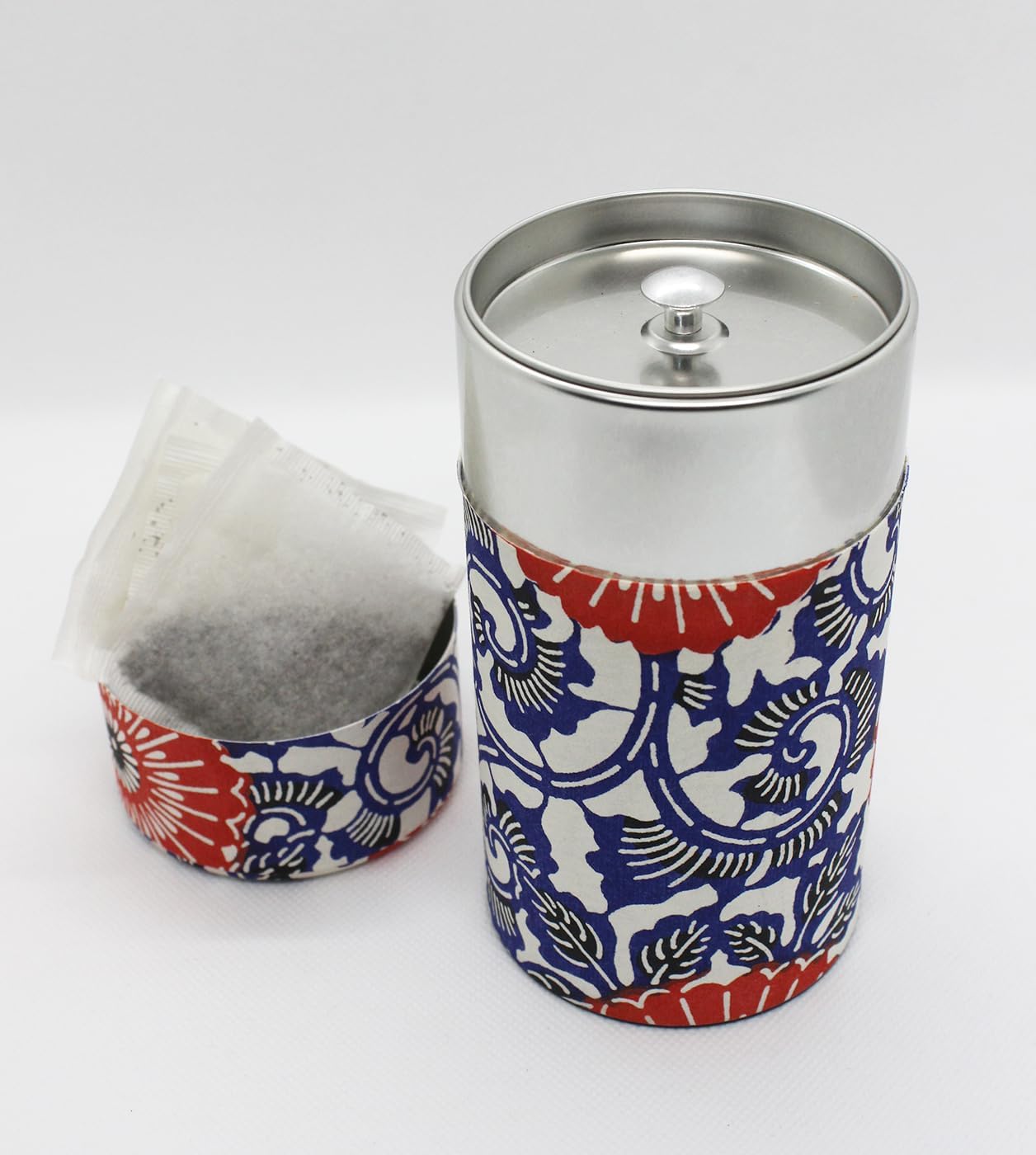 Japanese Pokkan Coffee Spice Tea Tin Canister Washi Paper Storage with Lid 7.05 oz Capacity (Touka)