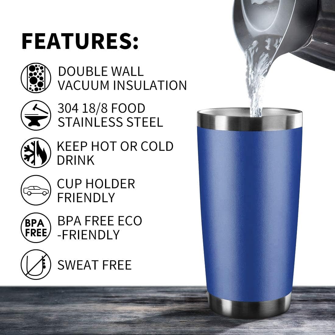 20oz Tumbler Stainless Steel Vacuum Insulated Mug with Lid, Double Wall Travel Mug, Durable Powder Coated Coffee Cup, Suitable for Ice Drinks and Hot Beverage (New Blue 12 pack)