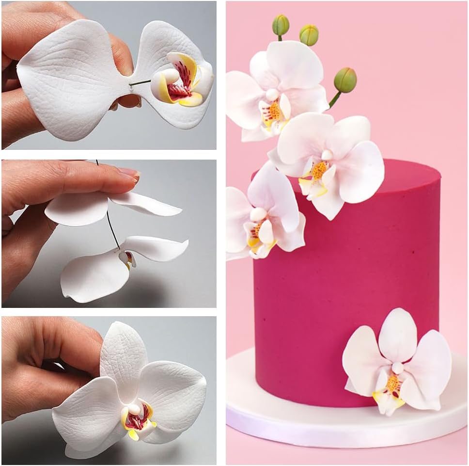 AK ART KITCHENWARE Silicone Veiner Stainless Steel Fondant Cutter Set for Gum Paste Flower Leaf Sugar Craft Tools Cake Decorating Supplies Silicone Veining Molds Moulds for Wedding with Christmas Box
