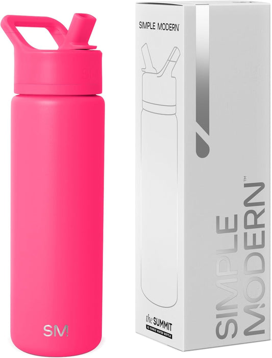 Simple Modern Water Bottle with Straw Lid | Vacuum Insulated Stainless Steel Metal | Reusable Leak Proof BPA-Free Cup for School | Summit Collection | 22oz, Malibu