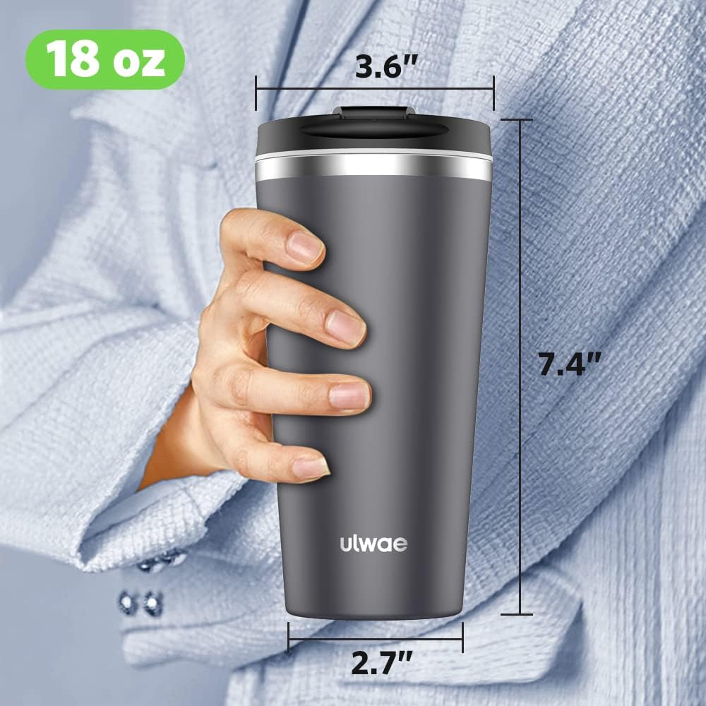 Insulated Coffee Mug with Ceramic Coating, 18oz Travel Mug with Leak-proof Lid, Vacuum Double-wall Tumbler, Stainless Steel Thermal Cup for Tea, Hot Cocoa, Cold Beverage, Ice Drinks